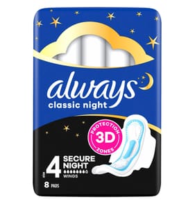 Always Classic Night Sanitary Towels With Wings 8s Size 4
