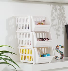 Utility 3 Tier Multi-Purposes Stackable Storage Baskets - White