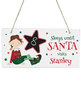 Personalised Elf Christmas Chalk Countdown Wooden Sign