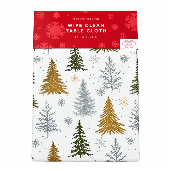 Festive Feeling Wipe Clean Table Cloth - Gold Christmas Tree