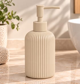 Ribbed Ceramic Soap Dispenser - Beige