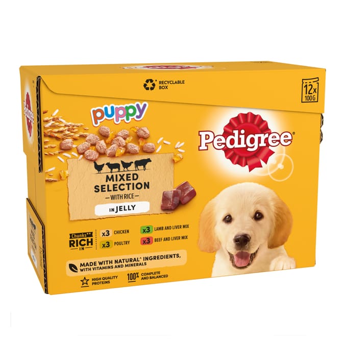 Pedigree Puppy Mixed Selection with Rice in Jelly Dog Food Pouches 12 x 100g