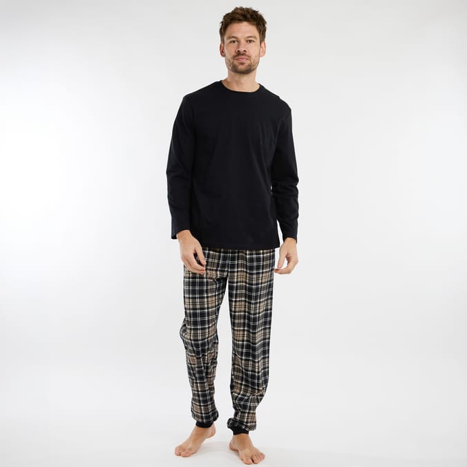 Originals Mens Black Flannel Pyjamas