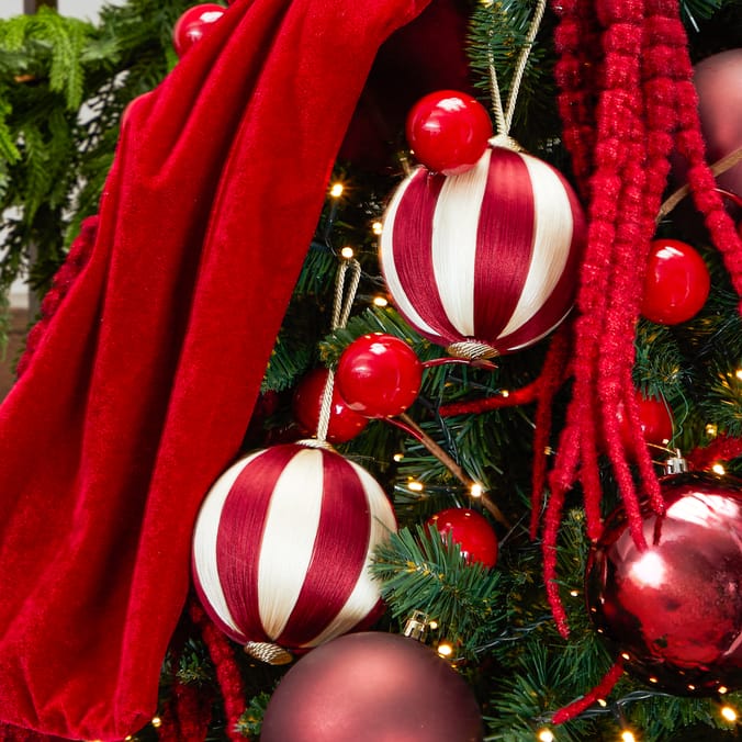 Festive Feeling Satin Stripe Christmas Bauble 6 Pack