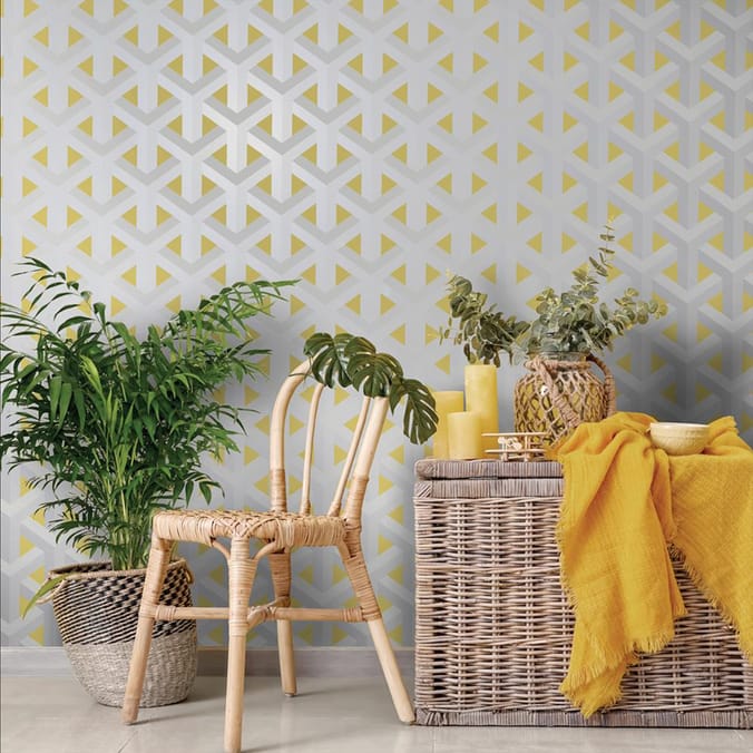 Glistening Trident Geo Wallpaper 12811 Grey Yellow Gold Home