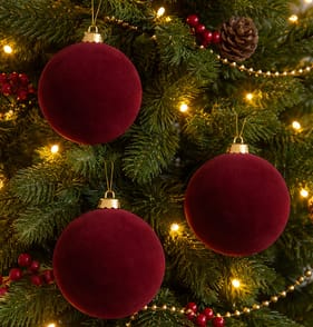 Festive Feeling 15cm Flocked Christmas Baubles 3 Pack - Red