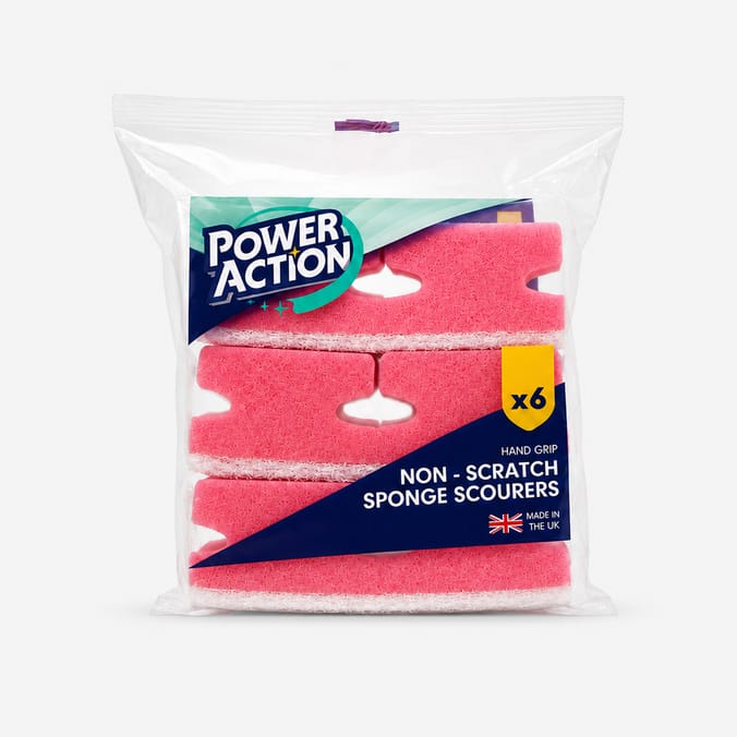Power Action Hand Grip Non-Scratch Sponge Scourer 6 Pack
