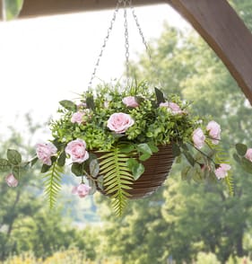 Jardin Artificial Rose Hanging Basket - Pink