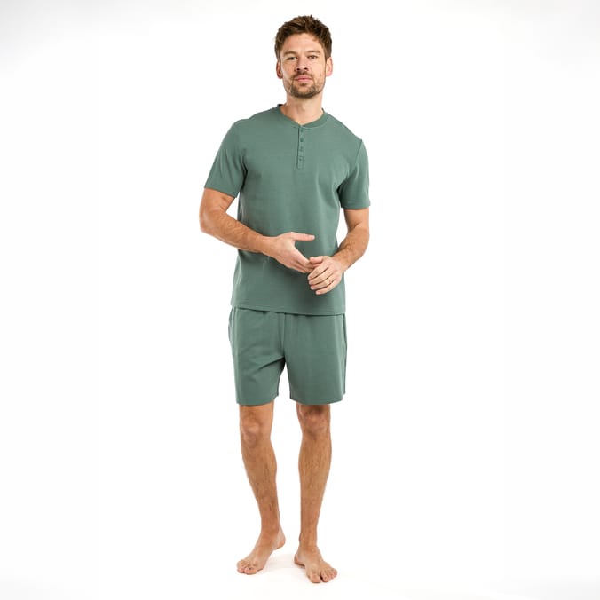 Jeff & Co By Jeff Banks Mens Green Button Pyjama Set