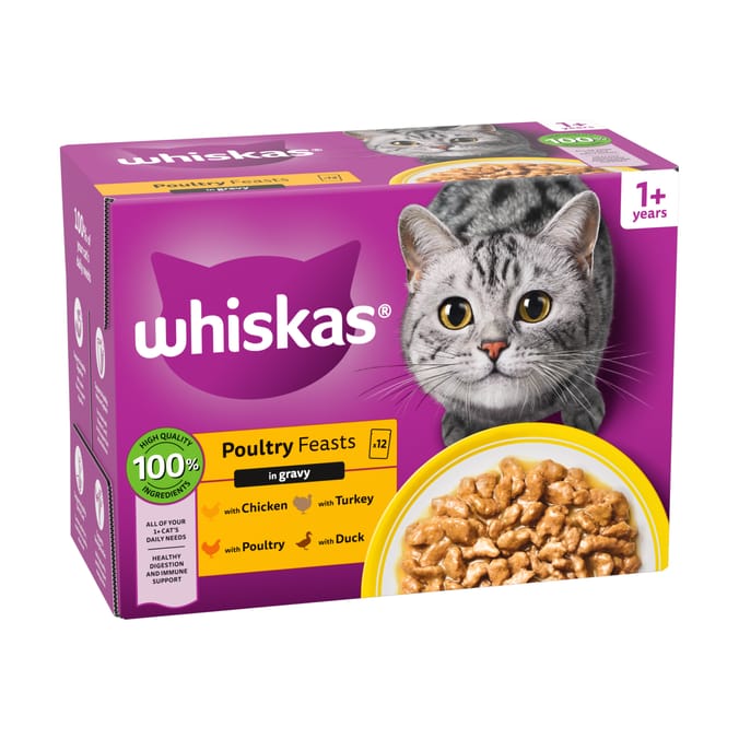 Whiskas Poultry Feasts in Gravy 1+ Adult Cat Food Pouches 12 x 85g