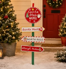 Sleigh Bells Christmas Stake Sign - Santa Stop Here