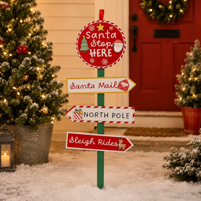 Sleigh Bells Christmas Stake Sign - Santa Stop Here