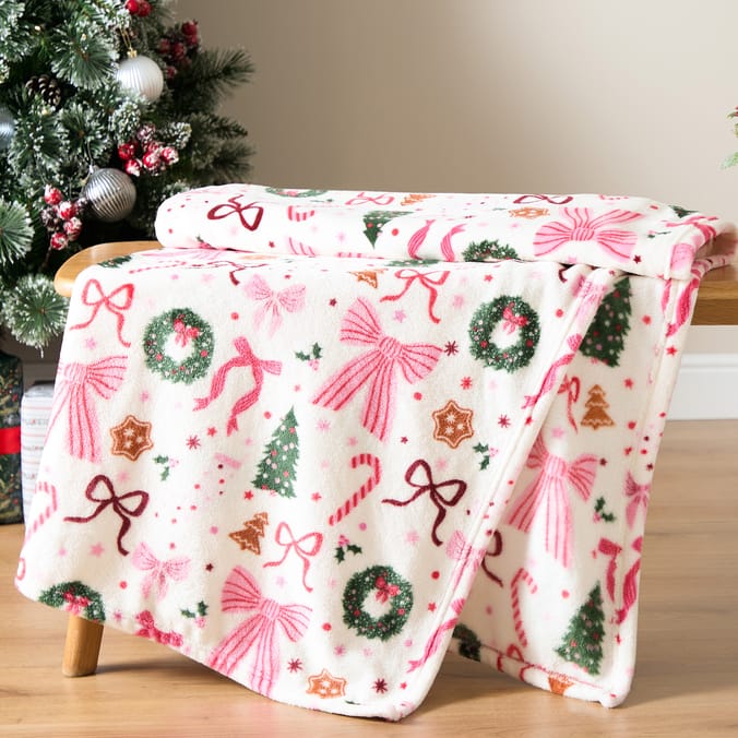 Festive Feeling Pink Bow Throw