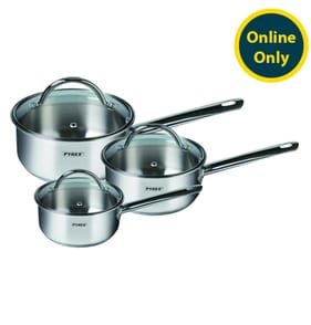 Pyrex Master 3PC Stainless Steel Saucepan Set & Glass Lids