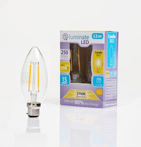 E-Luminate LED Candle B22 Warm White Light Bulb 2 Pack - 250 Lumens