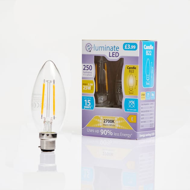 ELuminate LED Candle B22 Warm White Light Bulb 2 Pack 250 Lumens
