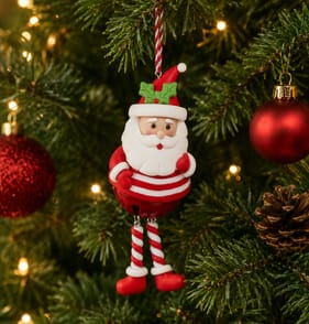 Sleigh Bells Novelty Clay Hanging Decoration - Santa 