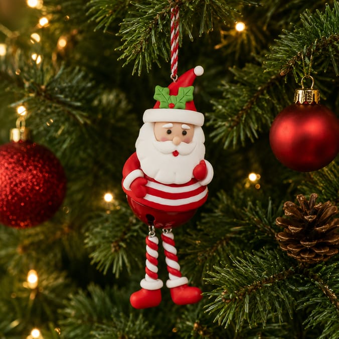 Sleigh Bells Novelty Clay Hanging Decoration - Santa 