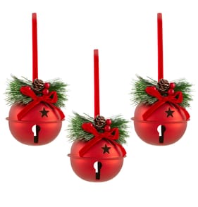 Winter Charm 9cm Christmas Bells Baubles 3 Pack - Red