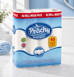 Peachy Quilted Comfort 3 Ply Toilet Tissue Mega Pack 40 Rolls