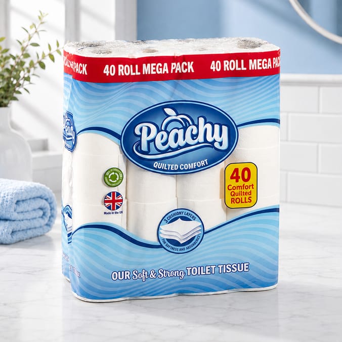 Peachy Quilted Comfort 3 Ply Toilet Tissue Mega Pack 40 Rolls