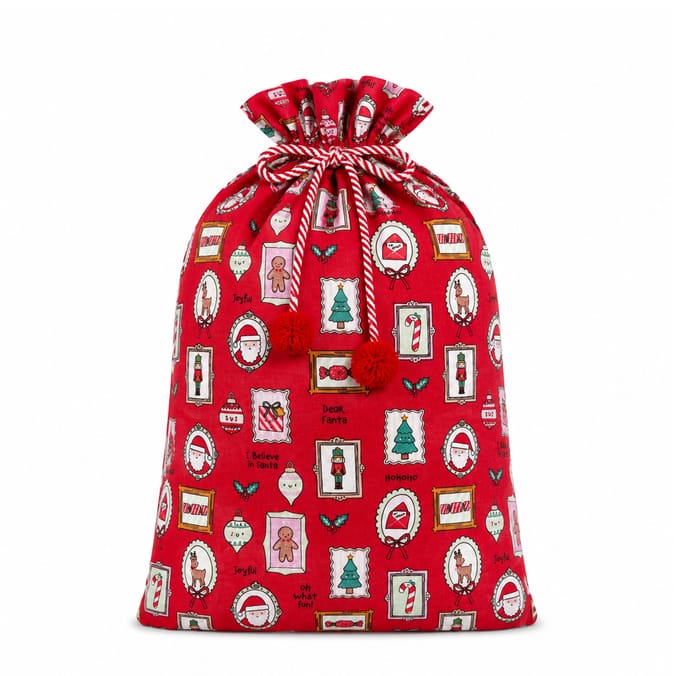 Sleigh Bells Large Canvas Novelty Christmas Sack - Red Stamps