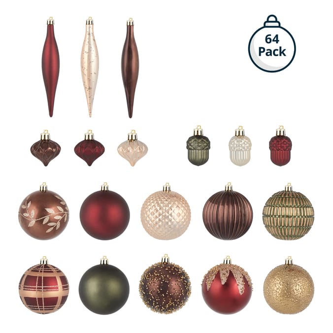 Festive Feeling Alpine Woods Christmas Bauble Mix Set 64 Pack