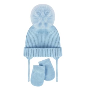 Pure Baby Blue Hat & Mittens - 12-18 Months