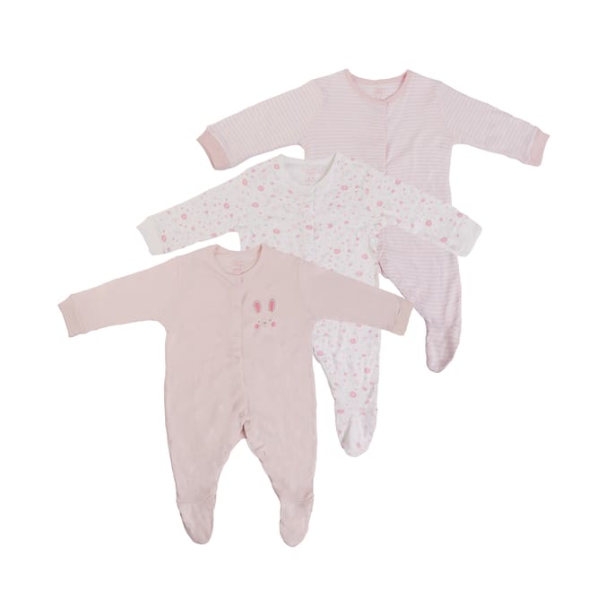 Pure Baby Long Sleeved Sleepsuits 3 Pack Home Bargains