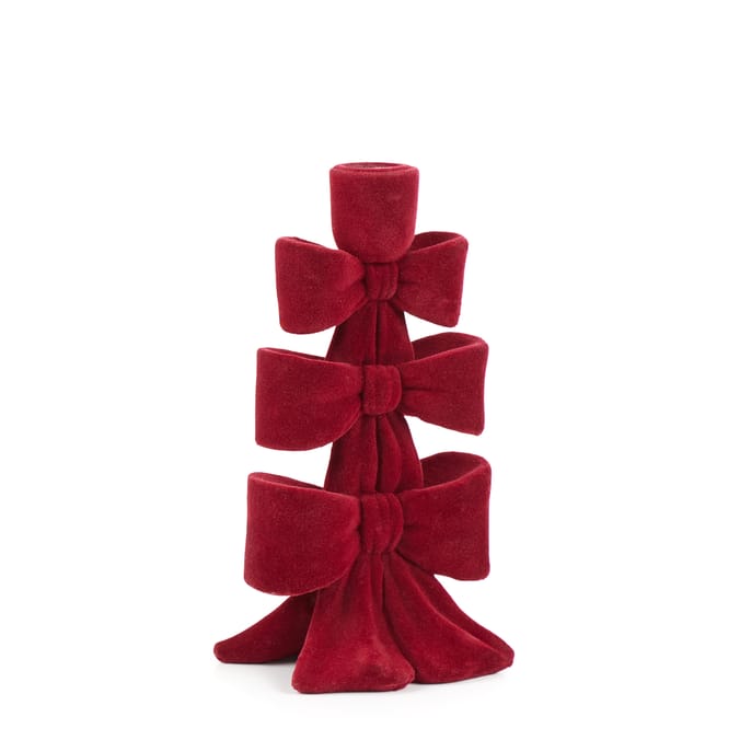Festive Feeling Alpine Woods Flocked Bow Christmas Candle Holder