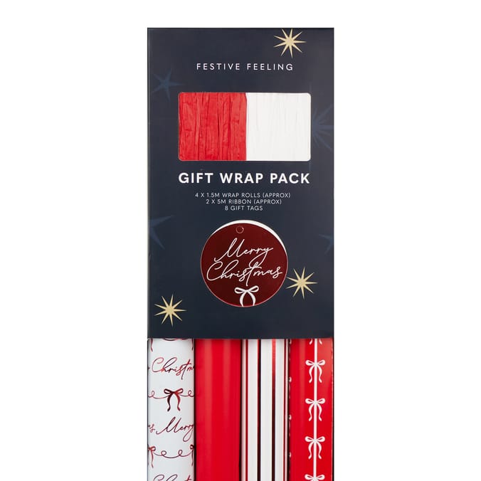 Festive Feeling Luxury Gift Wrap Pack - Red & White Merry Christmas