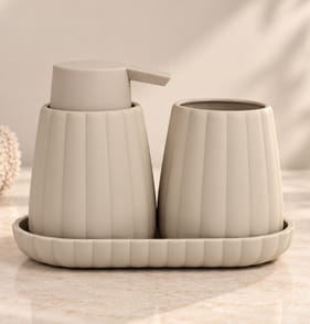 Bath Soap Dispenser, Tumbler & Tray Set - Beige