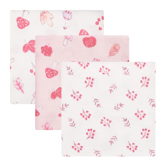 Pure Baby Muslin Cloth 3 Pack - Pink