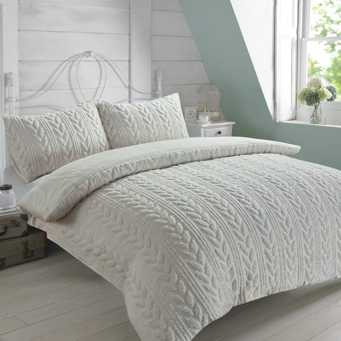 Home Collections King Size Pinsonic Sherpa Duvet Set - Cream