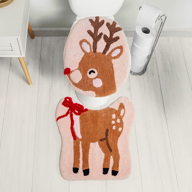 Sleigh Bells Toilet Mat & Seat Cover Set - Reindeer
