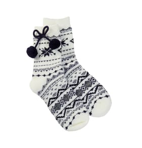 Festive Fun Ladies Pom Pom Socks - Cream UK Size 3-7