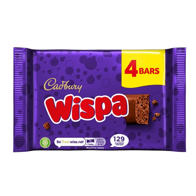 Cadbury Wispa Chocolate Bar 4 Pack Multipack 94g
