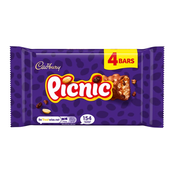 Cadbury Picnic Chocolate Bar 4 Pack Multipack 128g