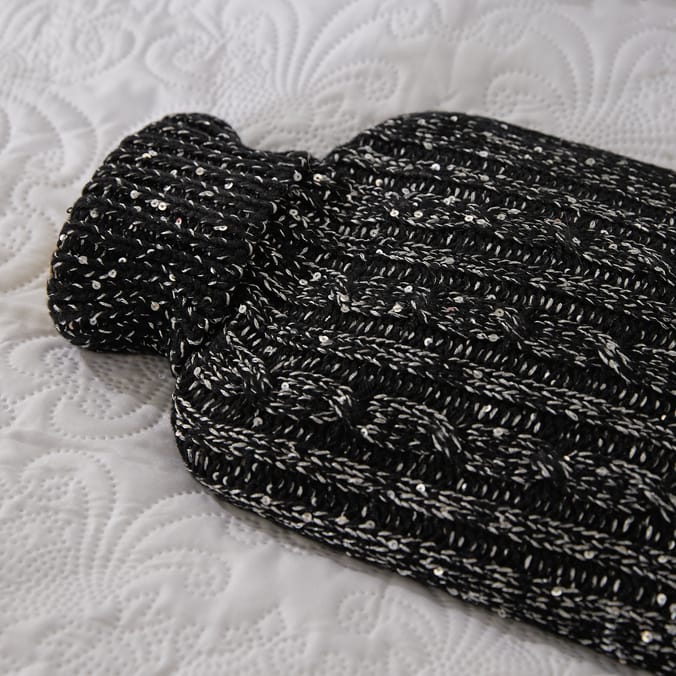 Warm At Heart Knitted Sequin Hot Water Bottle