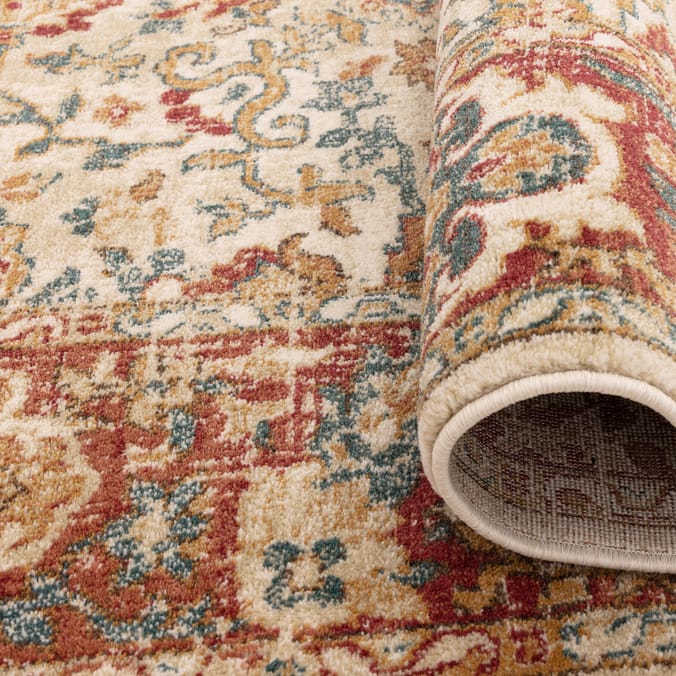 Asiatic Raja Border Runner RA04 - Cream/Red