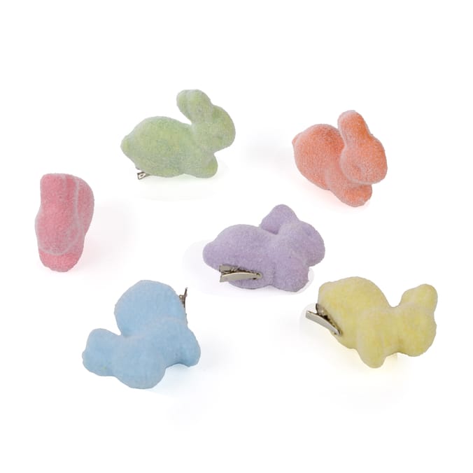 Happy Easter Flocked Bunny Clip Decoration 6 Pack