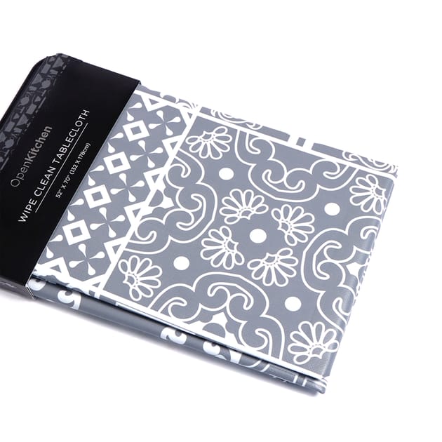 Open Kitchen Wipe Clean Tablecloth Grey Art Deco Home Bargains