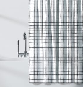Shower Curtain With Hooks - Checked