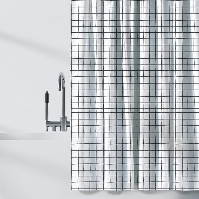 Shower Curtain With Hooks - Checked