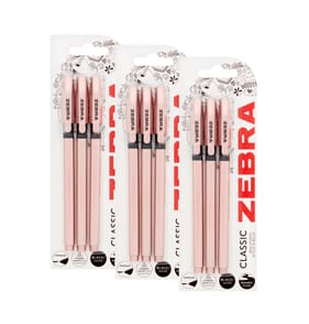 Zebra Classic Ballpoint Rose Gold Black Ink 3 Pack x3