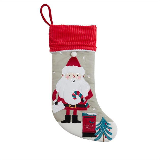 Sleigh Bells Santa Stocking Grey Home Bargains