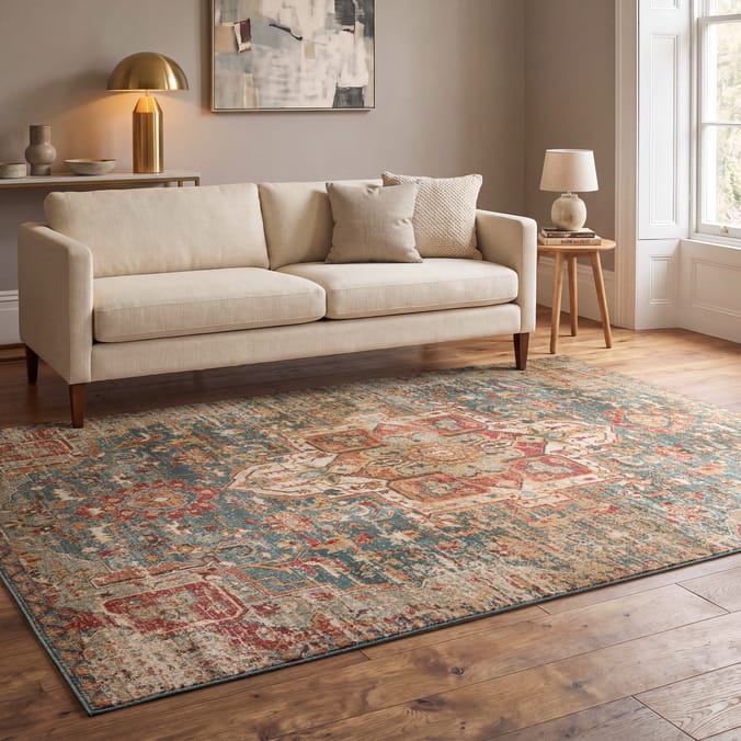 Asiatic Raja Medallion Runner  RA09 -Teal/Multi