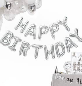 Let's Party Happy Birthday Balloon Banner - Silver