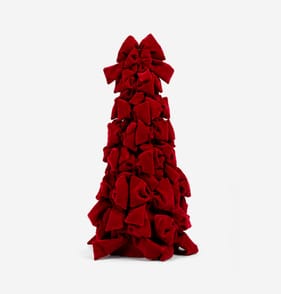 Winter Charm Velvet Bow Tree Cone - Red