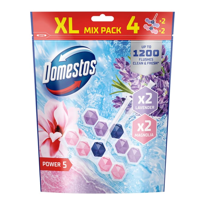 Domestos Power 5 Rim Blocks XL Mix 4 Pack - Lavender & Magnolia